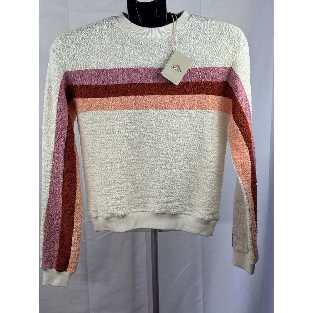 Faherty Vista Striped Pullover Womens XXS Peach Nectar Terry Sweatshirt NWT